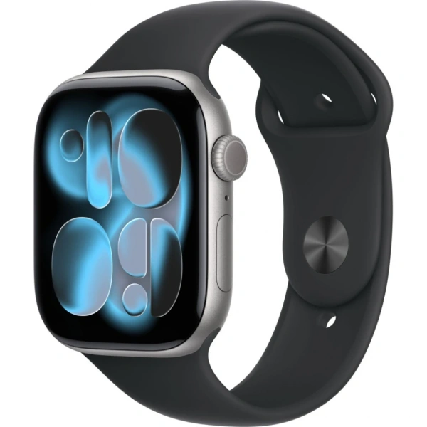 Часы Apple Watch Series 11 (2025), 46 мм, корпус из алюминия цвета «Space Gray», ремешок Sport Band цвета «Black», чёрный