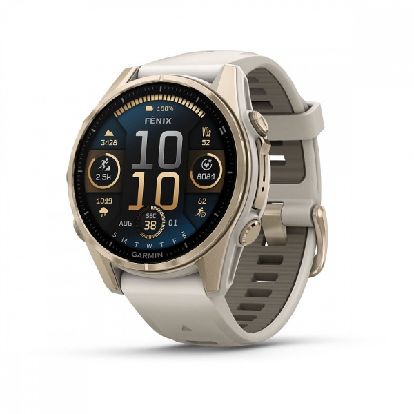 Умные часы Garmin FENIX 8 43 мм Amoled Sapphire Soft Gold with Fog Gray/Dark Sandstone Silicone Band