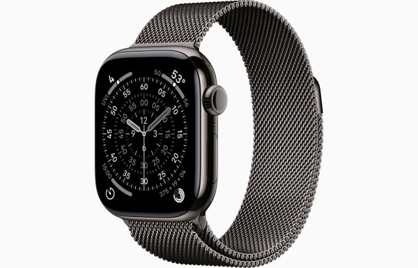 Часы Apple Watch Series 11 (2025), 46 мм, корпус из титана цвета «Slate», ремешок Titanium Milanese Loop цвета «Slate», чёрный
