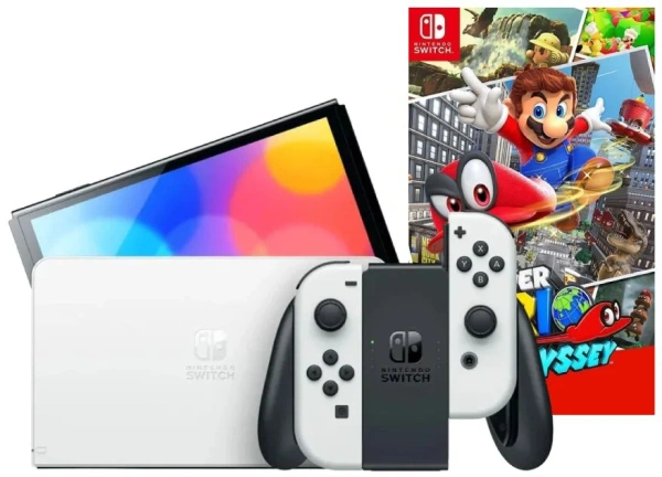 Игровая приставка Nintendo Switch OLED + Super Mario Odyssey, белый