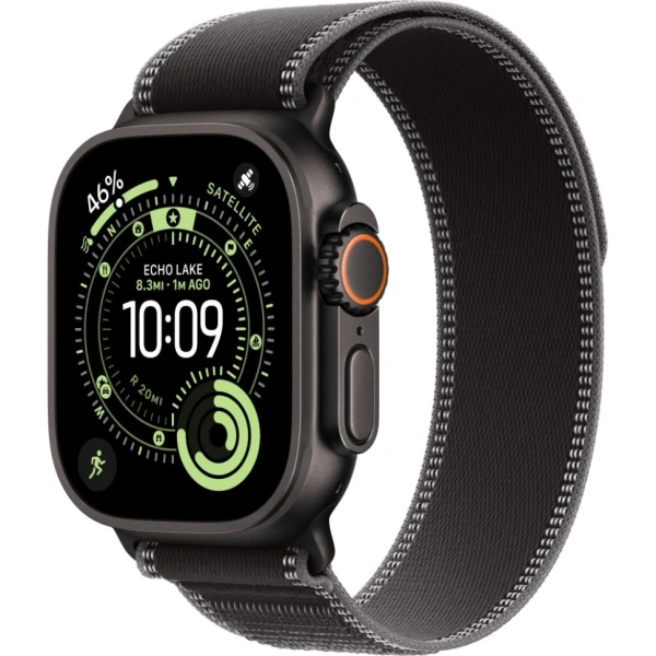 Часы Apple Watch Ultra 3 (2025), 49 мм, корпус из титана цвета «Black», ремешок Trail Loop цвета «Black/Charcoal», чёрный