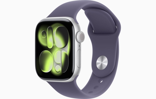 Часы Apple Watch Series 11 (2025), 46 мм, корпус из алюминия цвета «Silver», ремешок Sport Band цвета «Purple Fog», фиолетовый