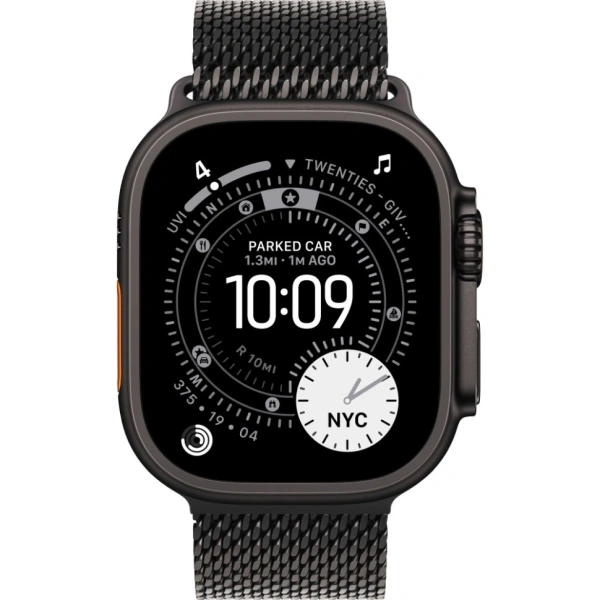 Часы Apple Watch Ultra 3 (2025), 49 мм, корпус из титана цвета «Black», ремешок Titanium Milanese Loop цвета «Black», чёрный
