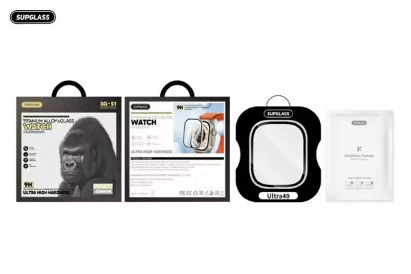 Защитное стекло SupGlass SG-51 Smart Watch Glass with Metal Edge full screen coverage 49 мм Series Ultra, оранжевый