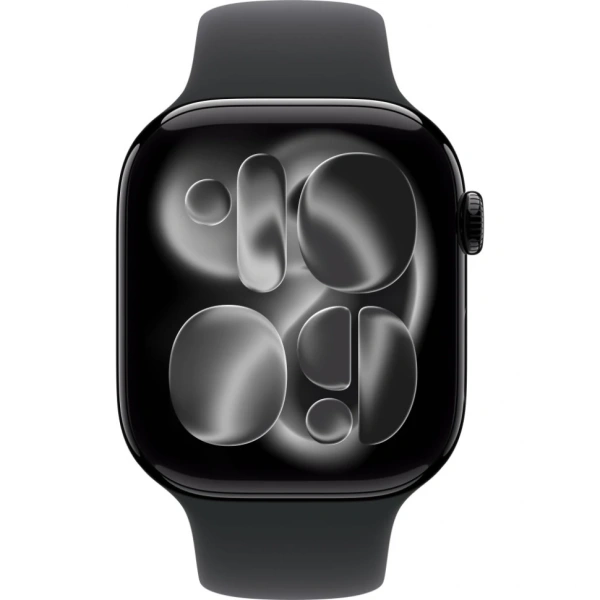 Часы Apple Watch Series 11 (2025), 46 мм, корпус из алюминия цвета «Jet Black», ремешок Sport Band цвета «Black», чёрный