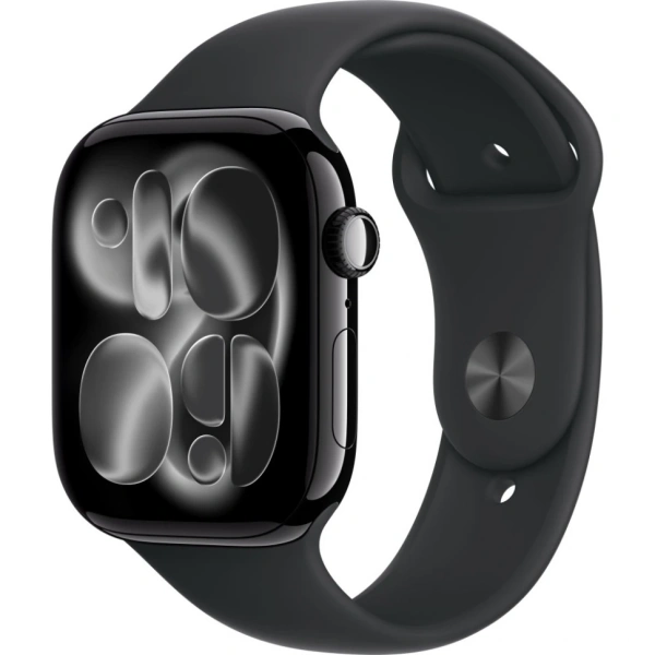 Часы Apple Watch Series 11 (2025), 46 мм, корпус из алюминия цвета «Jet Black», ремешок Sport Band цвета «Black», чёрный