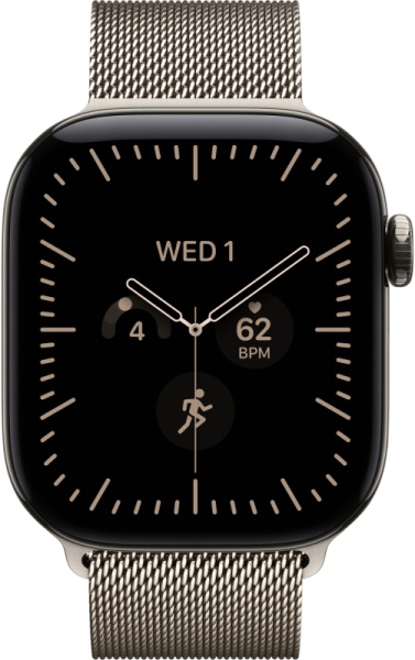 Часы Apple Watch Series 12 (2026), 46 мм, корпус из титана цвета «Natural», ремешок Titanium Milanese Loop цвета «Natural», бежевый