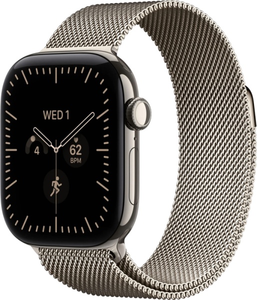 Часы Apple Watch Series 12 (2026), 46 мм, корпус из титана цвета «Natural», ремешок Titanium Milanese Loop цвета «Natural», бежевый