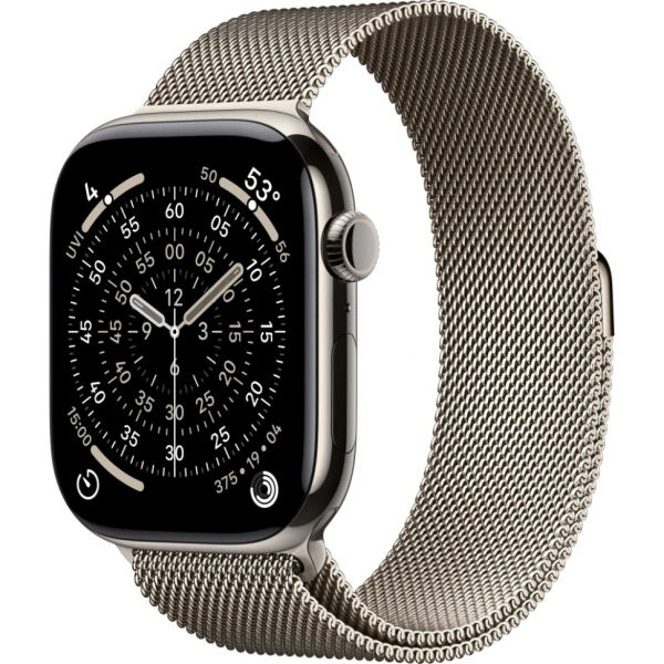 Часы Apple Watch Series 11 (2025), 46 мм, корпус из титана цвета «Natural», ремешок Titanium Milanese Loop цвета «Natural», бежевый